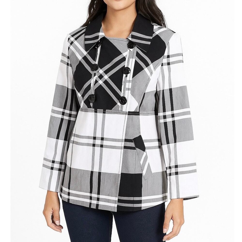 NWT SANDRO Sportswear Women’s Black/White Plaid Double Breasted Jacket. Size M.